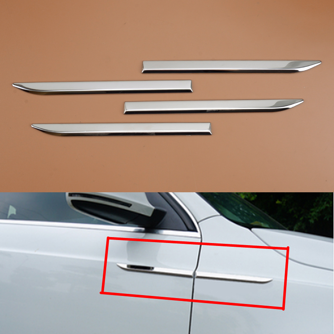 1 Set BK-190A-CI Buitendeur Side Fender Trim Cover Decor Embleem Badge Streep Decal Voor Universele Auto Suv Silver Chrome