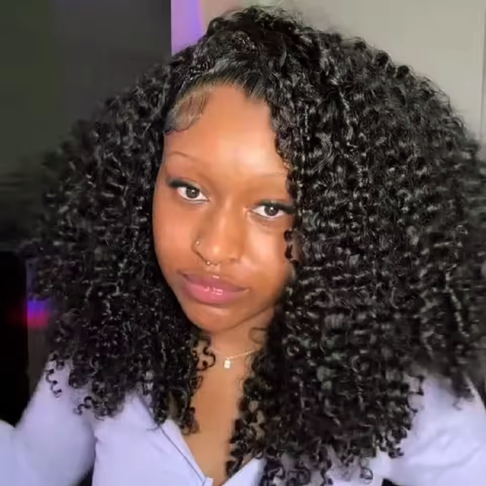 16 inch krullende halve pruik Echt haar 3 IN 1 Naadloze flip-over halve pruik Echt haar Watergolf Echt haar Trekkoord Pruik 200 Dichtheid
