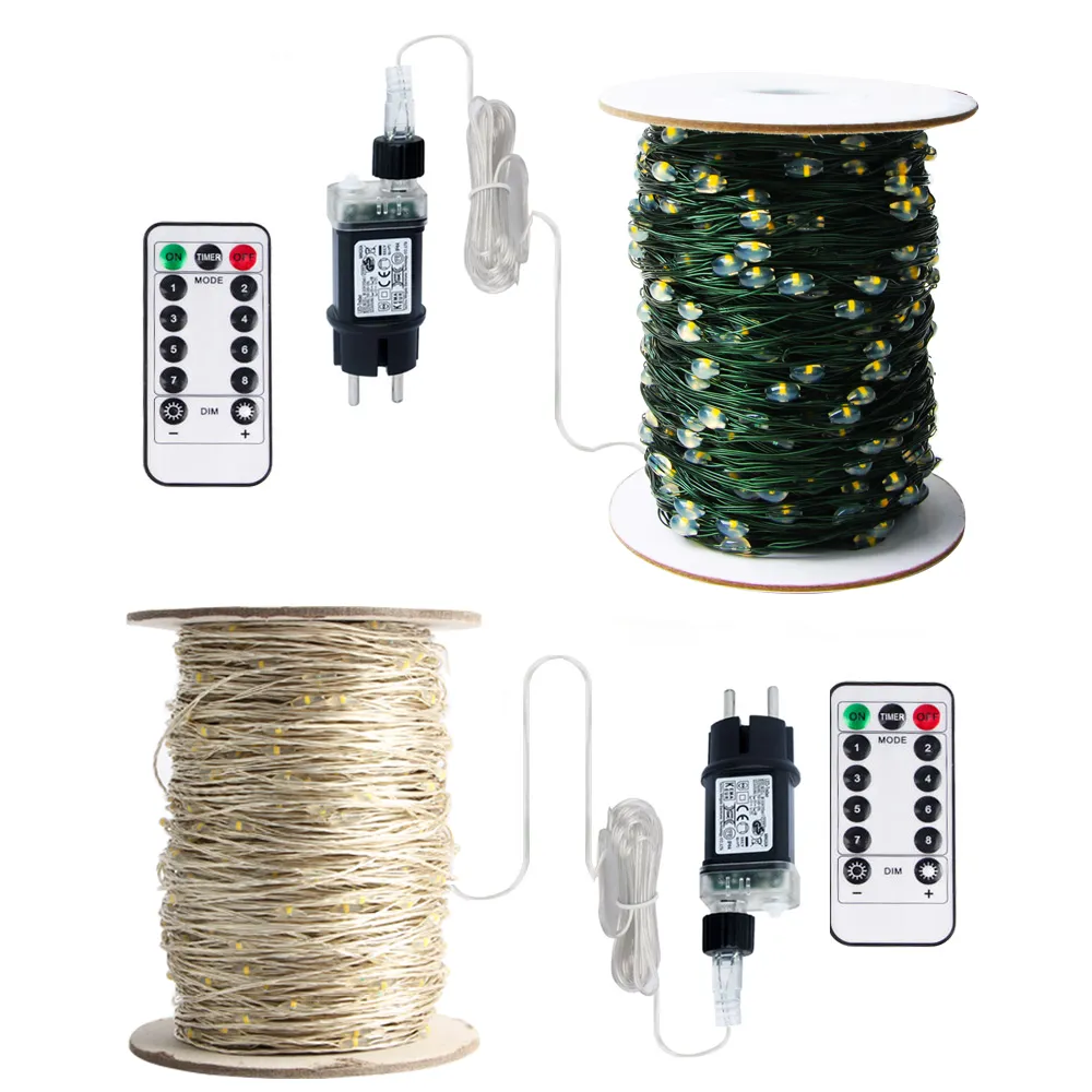 Guirnalda de luces LED de alambre verde, guirnalda navideña para Año Nuevo, árbol de Navidad, fiesta, calle, decoración del hogar