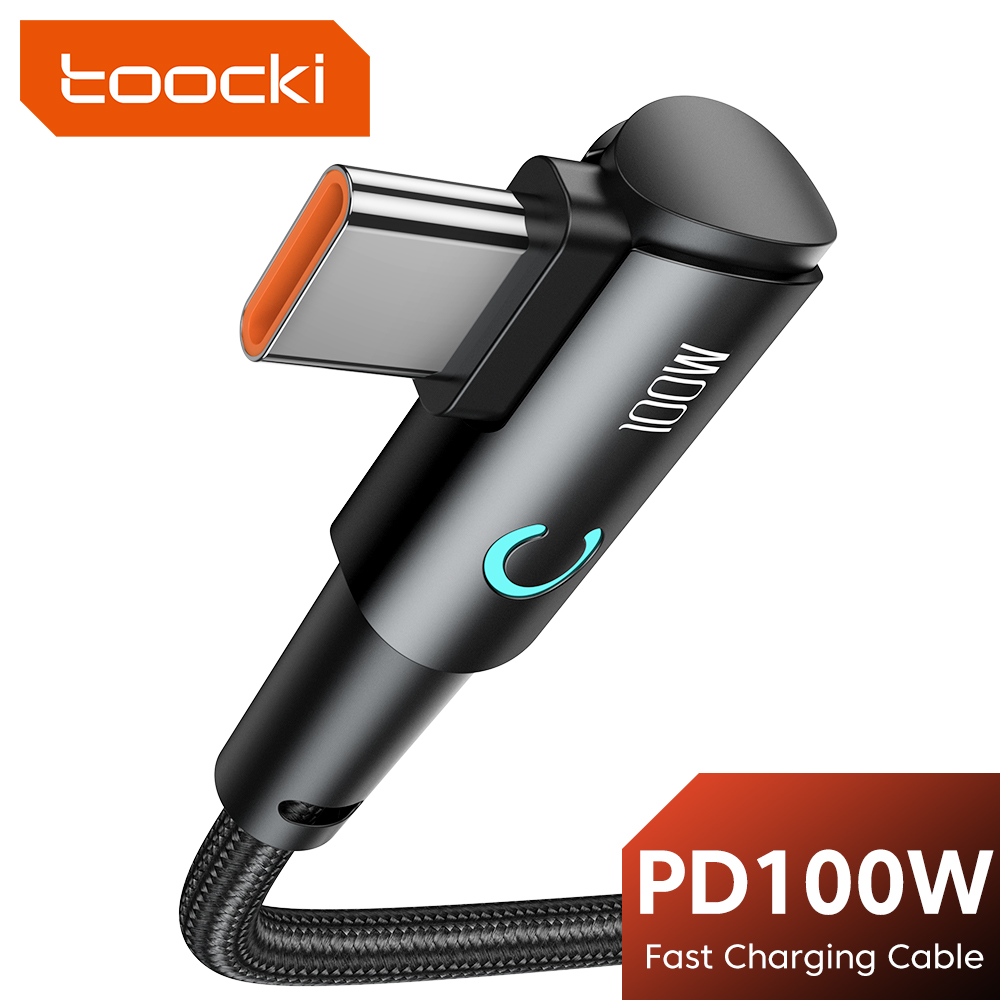 Toocki 90-градусный локоть USB-кабель типа C, 100 Вт, 5 А, шнур для быстрой зарядки данных для Huawei Xiaomi, Samsung, USB C, игровой кабель типа C