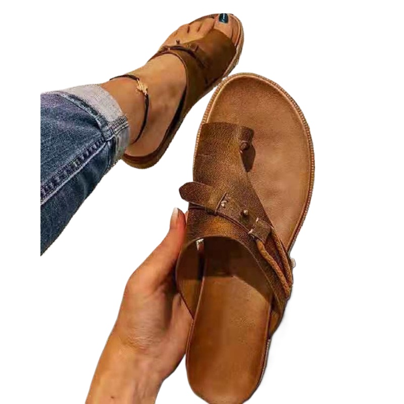 2023 Sandalen voor Dames Orthopedische Bunion Corrector Slippers Lederen Ring Teen Sandaal Comfortabel Platform Platte Damesschoenen Grote maten 43
