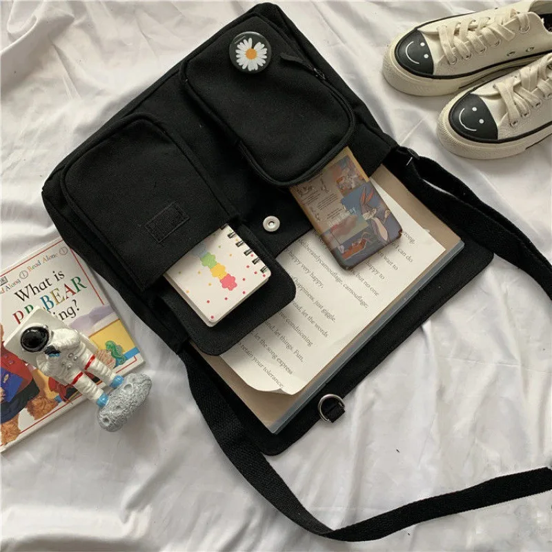 Tas kanvas lucu tas tangan wanita pelajar liar tas bahu wanita tas selempang Diagonal Harajuku Jepang untuk wanita kantong Bolsas