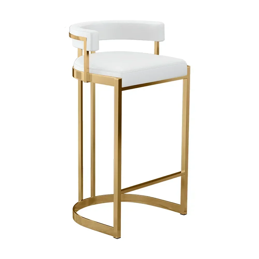 Banco alto dobrável de tecido moderno, dourado, branco e dourado, cadeira de bar inoxidável, banco alto