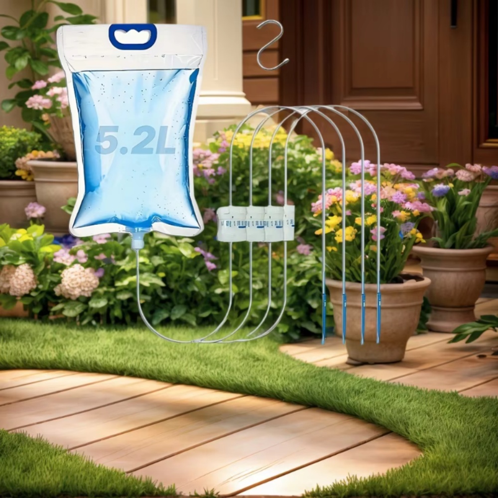 1 unidade Dispositivo de Rega Automática 5.2L/6.5L, Saco de Rega para Plantas com Controle de Fluxo de Gotejamento, Saco de Água para Viagem, Gotejador Prático