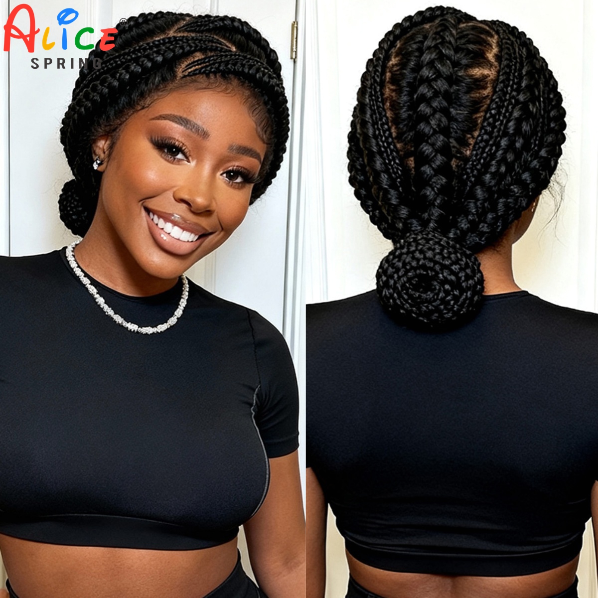 Wig Kepang Bantu Buatan Tangan, Wig Kepang Cornrow Sintetis Alami, Wig Rambut Kepang Full Lace dengan Baby Hair untuk Wanita Kulit Hitam