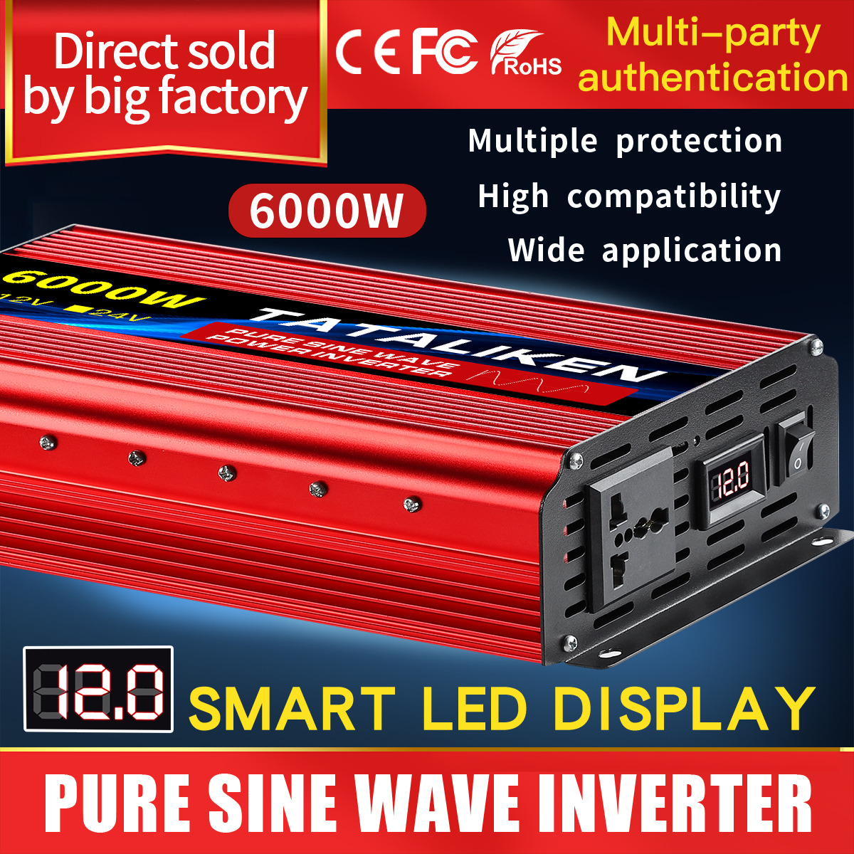 Wechselrichter Reine Sinus Welle DC12V/24V Zu AC 220V Spannung 7000W/8000W 50/60HZ Power Konverter Solar Auto Transformator Mit LED Display