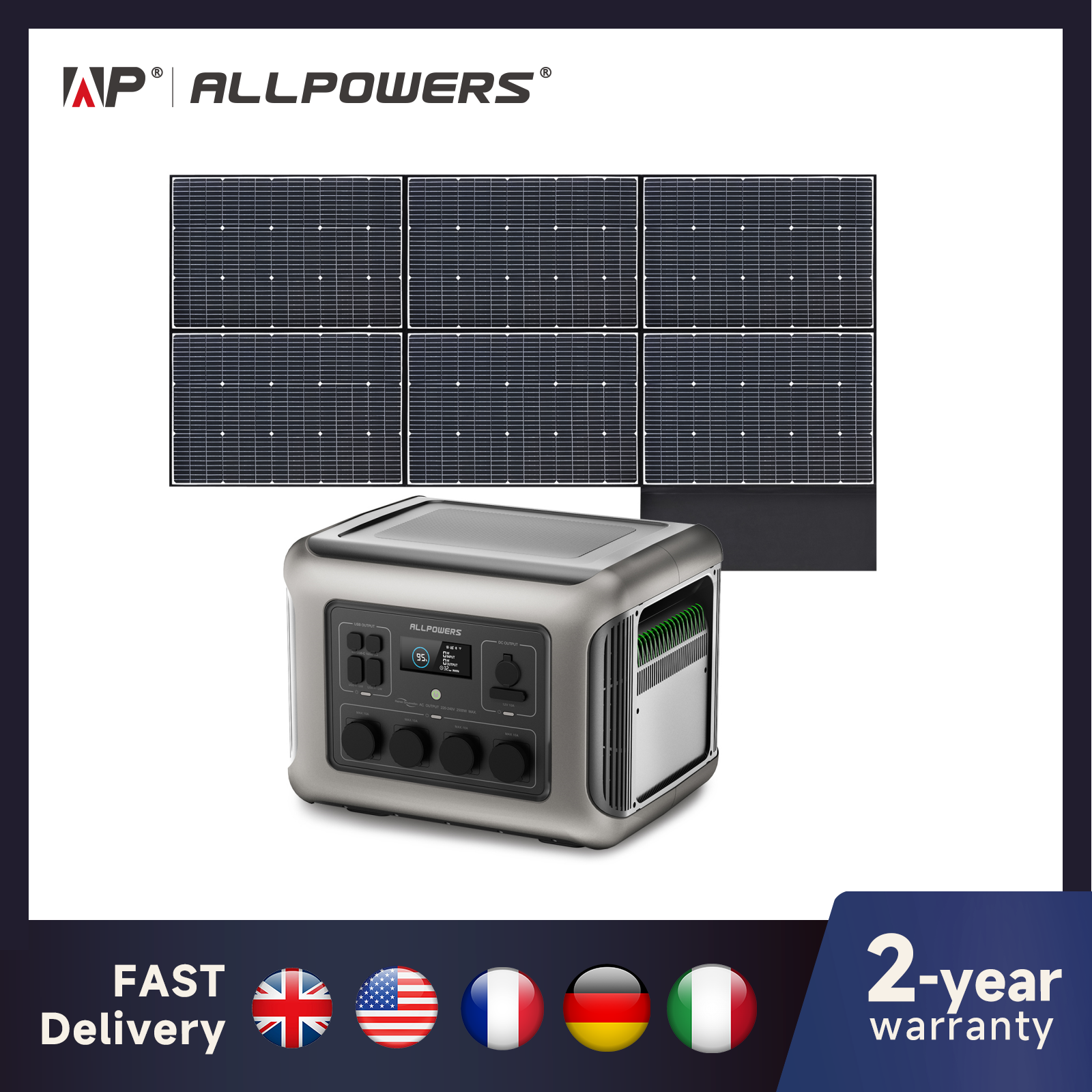 ALLPOWERS R2500 przenośna elektrownia 2500W (4000W szczyt) 2016Wh generator słoneczny LiFePO4 z panelem słonecznym 4 gniazda AC dla domu