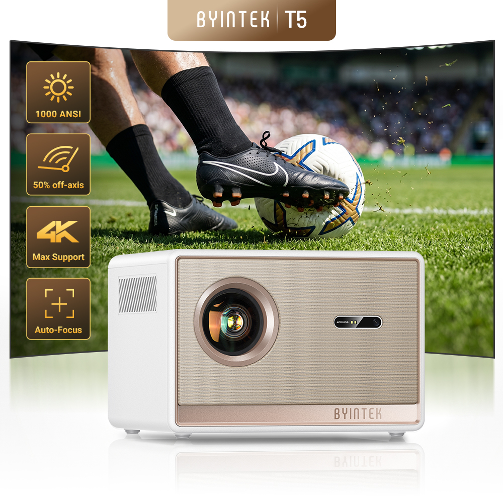 BYINTEK T5 Max Full HD 1080P Projektor 4K Google TV 11.0 1000ANSI WiFi 6 Autofokus Professioneller Bass-Heimkino-Projektor