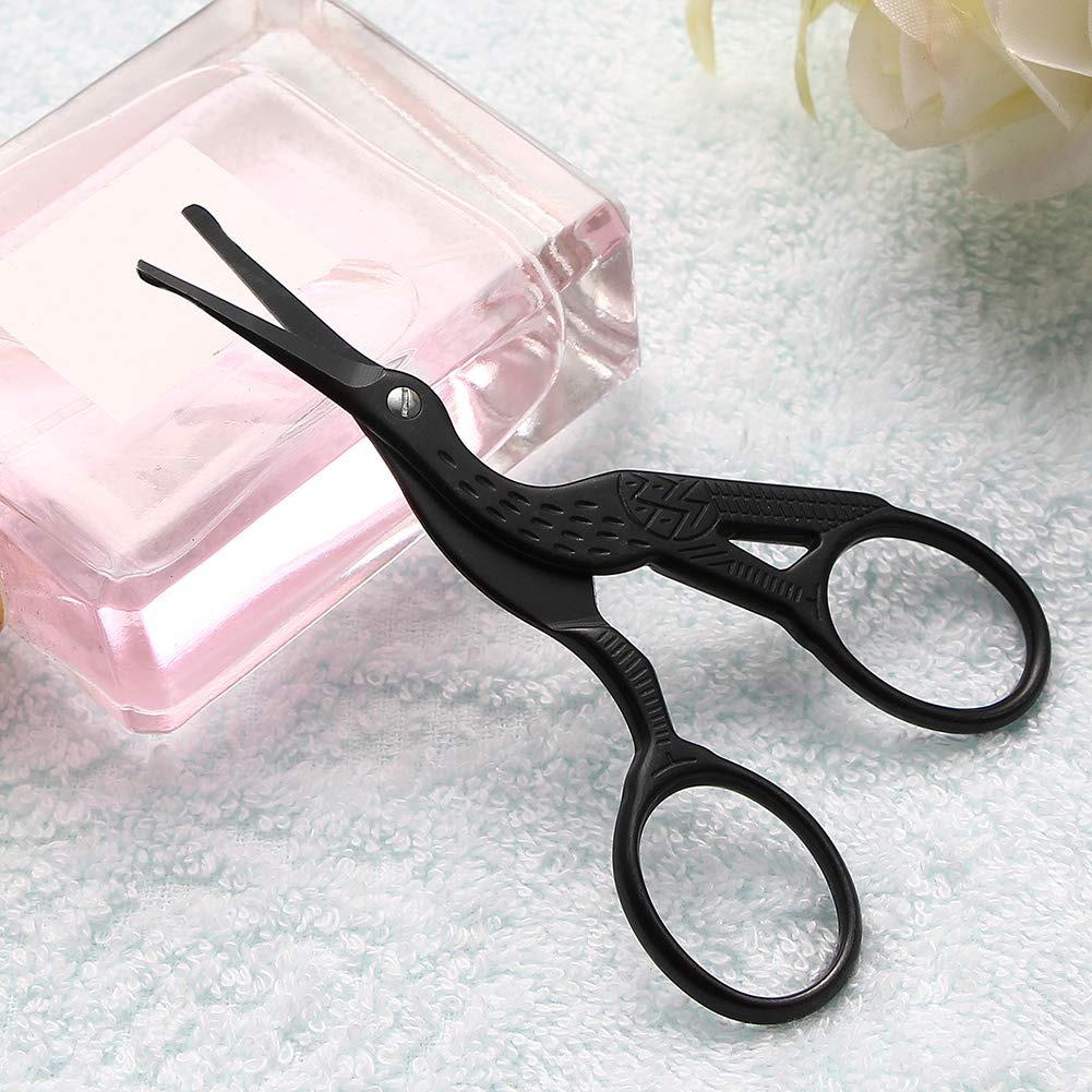 Vintage Stork Scissors 3.5' round Tip Professional Stainless Steel Black Titanium Coated for Cuticle Pedicure Beauty Grooming Eyebrow & Nose Hair Trimming