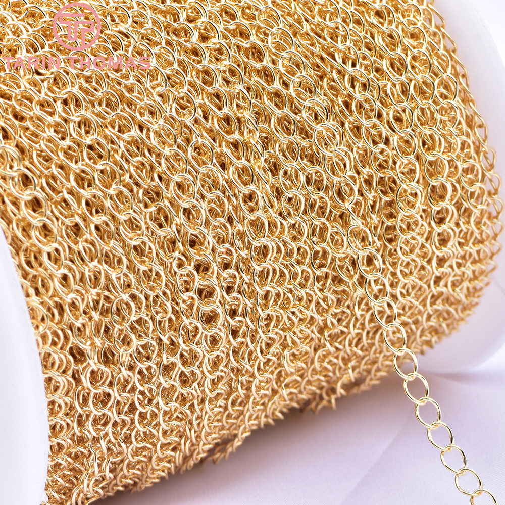 (4313)2 Meters Width 3.4MM 24K Champagne Gold Color Plated Copper Necklace Extended Chain Link Chains Jewelry Accessories
