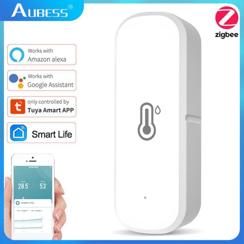 AUBESS Tuya ZigBee/WiFi Sensor de temperatura y humedad termómetro conectado al hogar Compatible con Smart Life Alexa asistente de Google