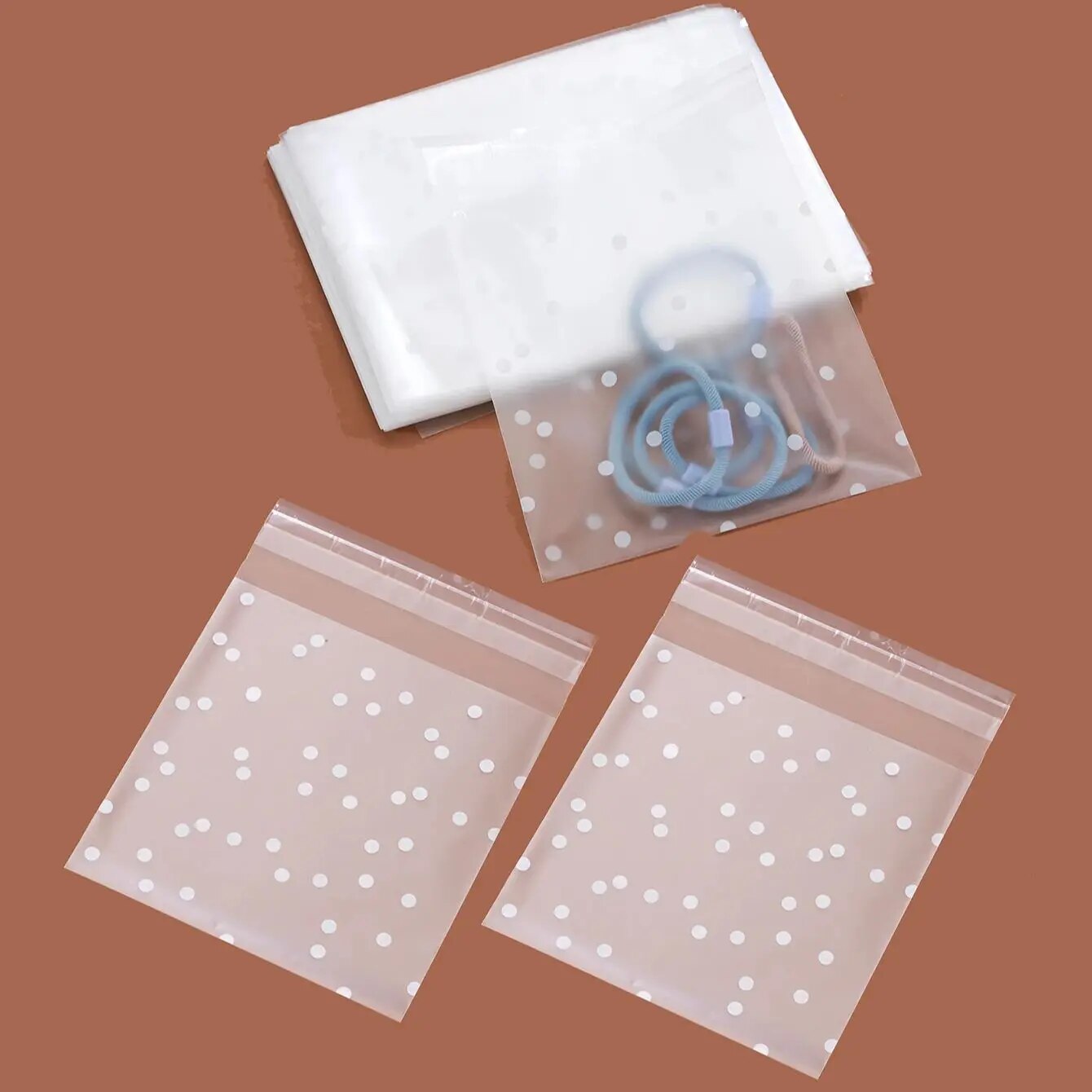 100pcs Plastic Transparent Packaging Cellophane Bags White Snowflake Dot Gift Bag DIY Self Adhesive Candy Cookie Pouch for Party