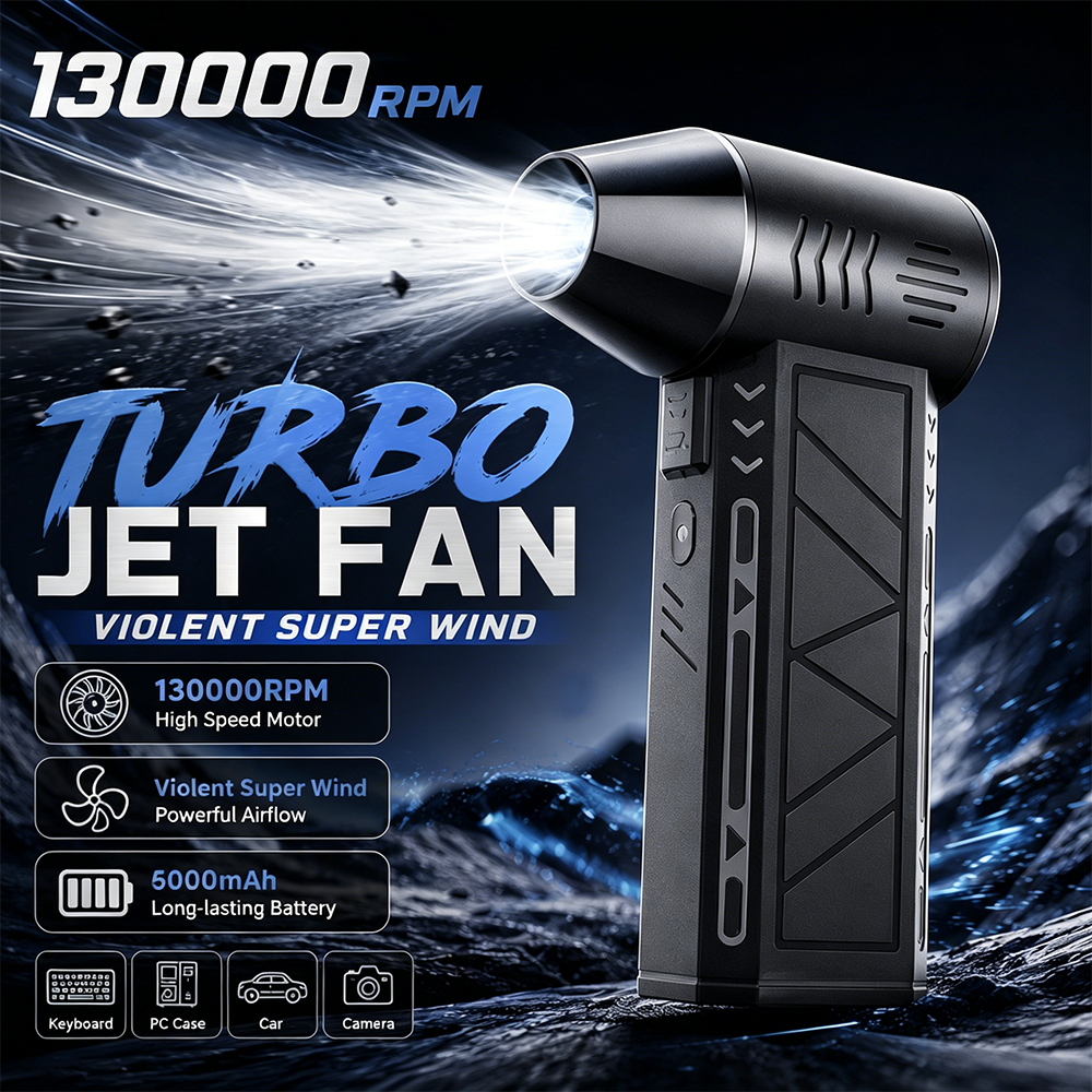 Potente Soplador de Polvo con Motor sin Escobillas de 130000 RPM, Soplador de Aire para Exteriores, Recargable Tipo-C, Limpiador de PC, Ventiladores Turbo