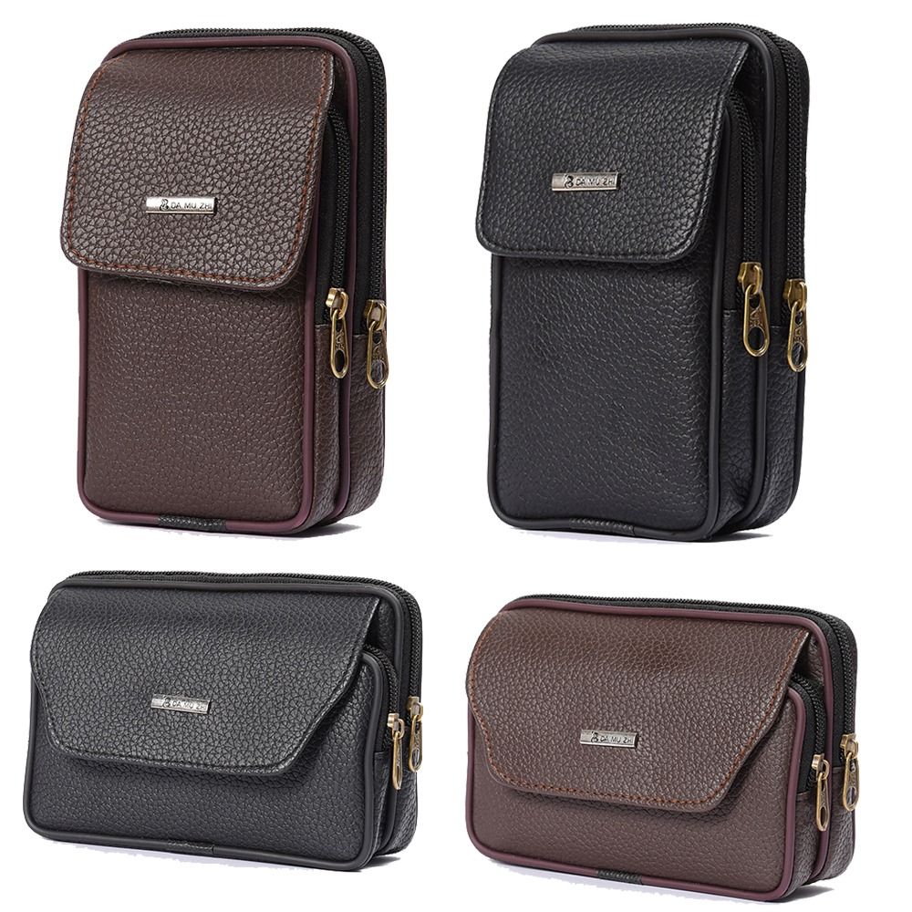 Riñonera pequeña de cuero PU para hombre, riñonera de Color sólido, riñonera informal de negocios, cinturón deportivo de viaje, bolsa para teléfono