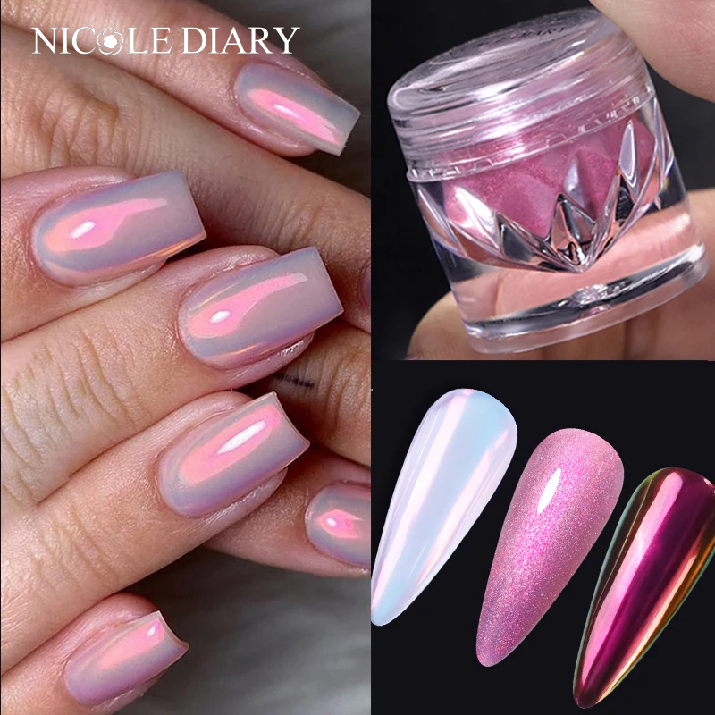 NICOLE DIARY Aurora-polvo para uñas, pigmento cromado, perla metálica, polvo para frotar, efecto camaleón, decoración de manicura con purpurina