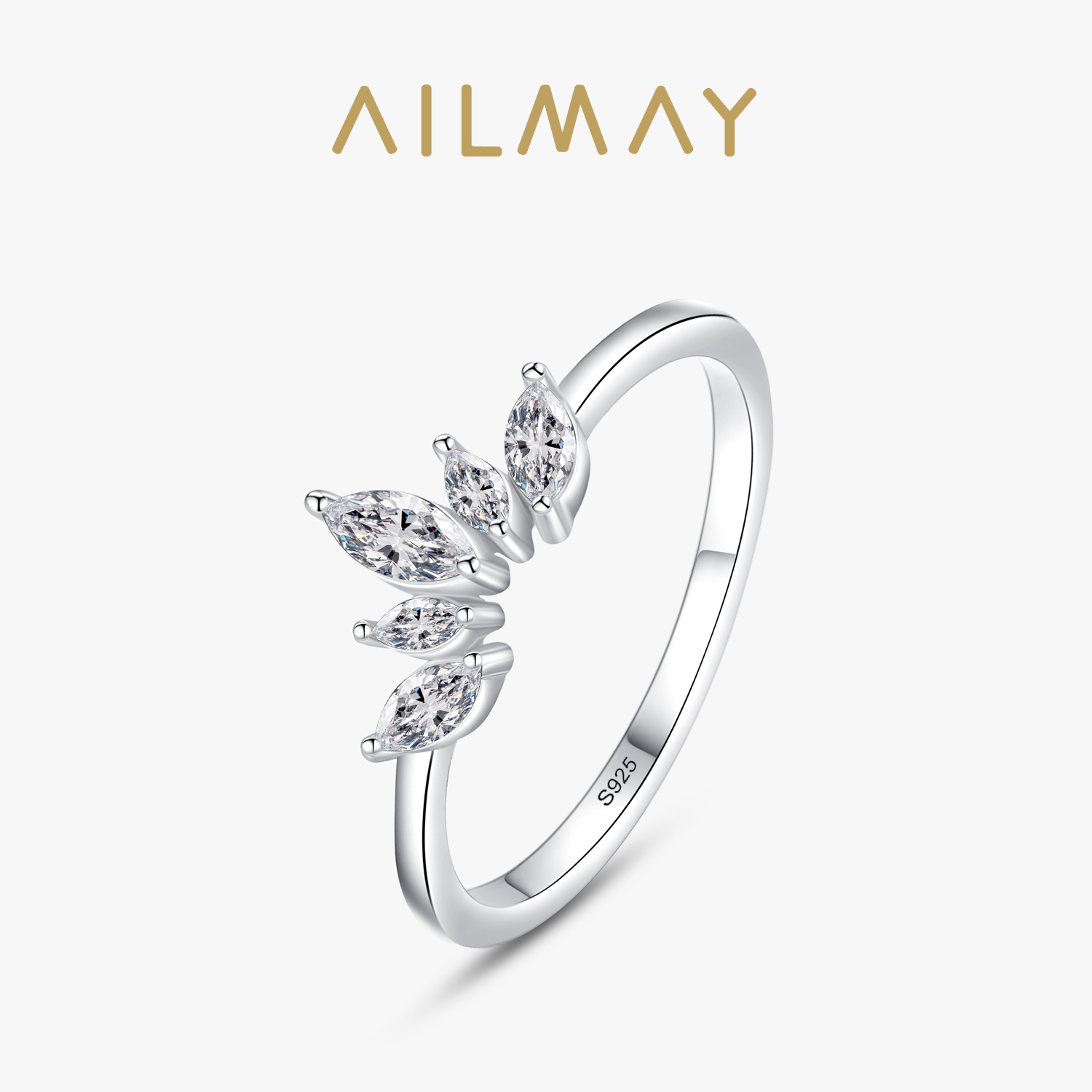 Ailmay moda Plata de Ley 925 anillo de dedo de corona Simple anillos de circón transparente elegantes para mujeres niñas accesorios de fiesta joyería
