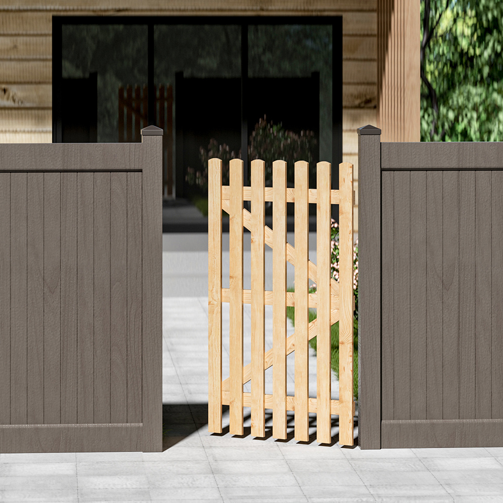 Valla de madera para jardín, puerta con pestillo, 150cm
