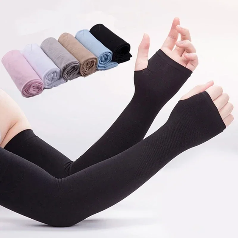 Manga de seda gelo protetor solar manguito braço mangas uv sol queimaduras proteger anti-deslizamento verão upf50 masculino feminino luvas ao ar livre braço capa