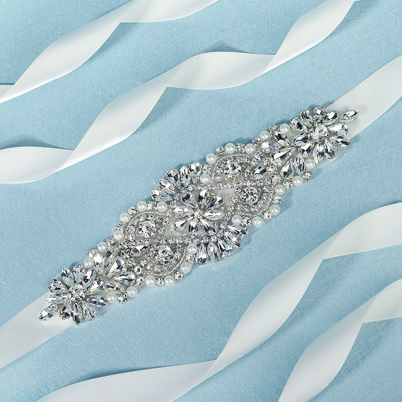 Faja nupcial de cristal plateado para mujer, elegante cinturón para vestido de novia con piedras, nuevo cinturón nupcial con perlas de diamantes de imitación, accesorios para vestidos