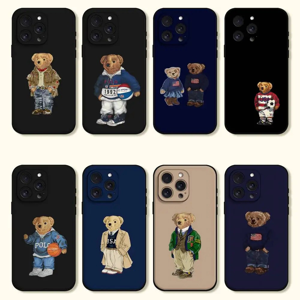 Casing Ponsel Beruang Lucu Modis untuk iPhone 17 16e 16 15 14 13 12 11 Pro Max Mini X XR XSMax 8 7 Air Plus Penutup Belakang Silikon Lembut