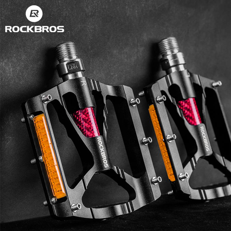 ROCKBROS Pedal sepeda, bantalan Aloi, Pedal Platform sepeda, Pedal datar reflektif, aksesori sepeda MTB