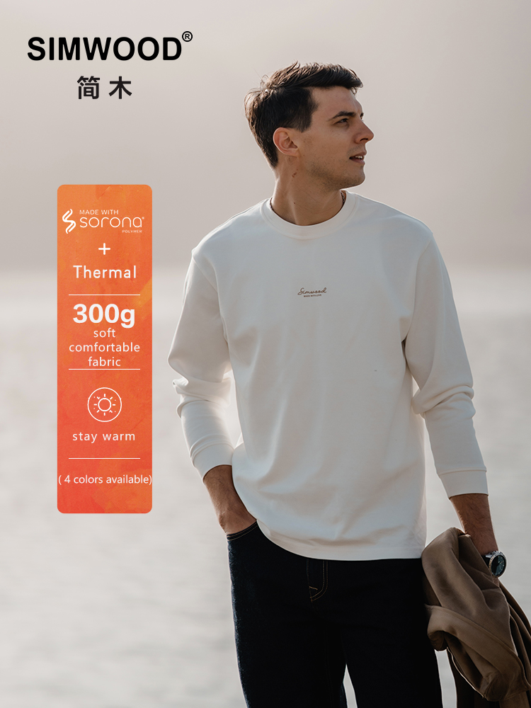 SIMWOOD 2024 Autumn Winter New 300gsm Sorona Thermal Fabric Sweatshirts Warm Oversize Hooides Pullovers