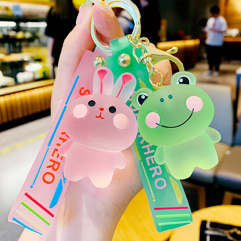 Urso de cristal dos desenhos animados chaveiro transparente chaveiro bonito sapo animal chaveiro mochila pingente casal carro chaveiro atacado