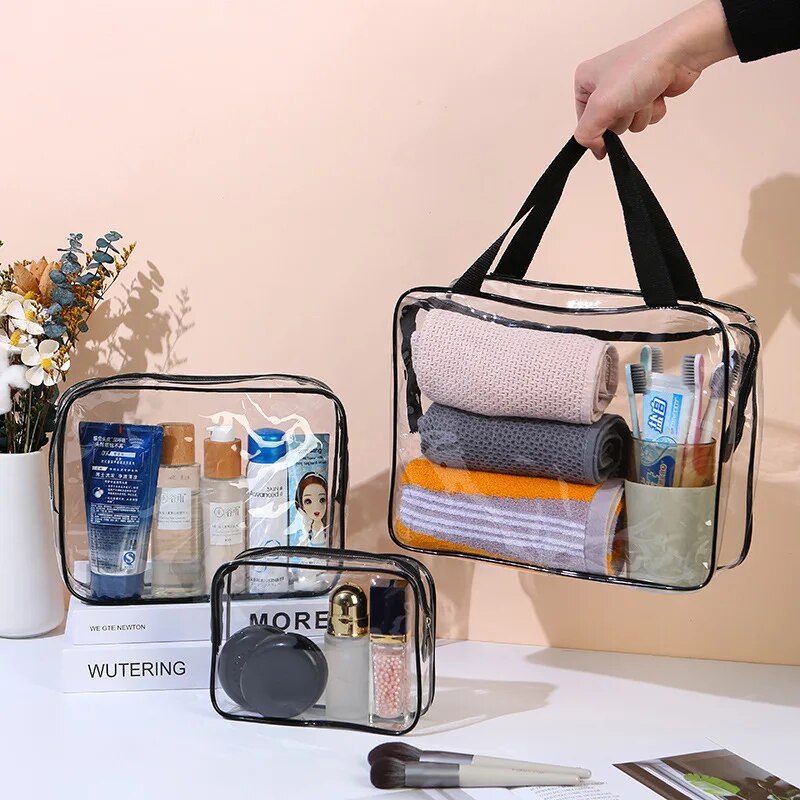 Bolsa de higiene transparente de 3 tamanhos, grande capacidade, carrinho, organizador de viagem, bolsa de armazenamento, maquiagem, cosméticos, multifuncional