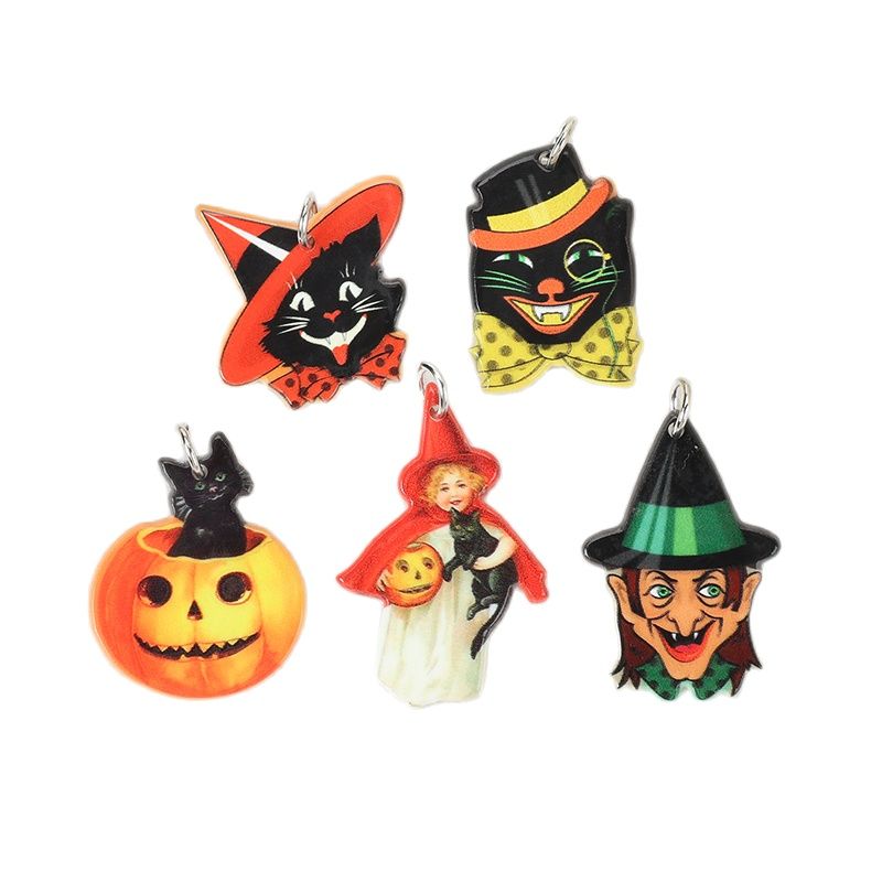 10Pcs Vintage Halloween Charms creativo acrilico zucche gatto nero ciondolo per collana orecchino fai da te accessori