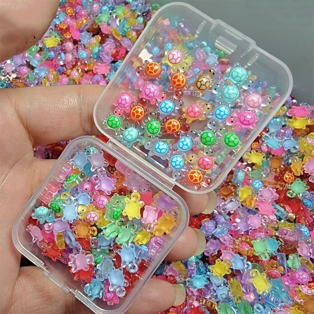 100 pçs dos desenhos animados 3d tartaruga luminosa diy noite brilho mini animais de resina dopamina colorido estatuetas em miniatura decoração do jardim de fadas