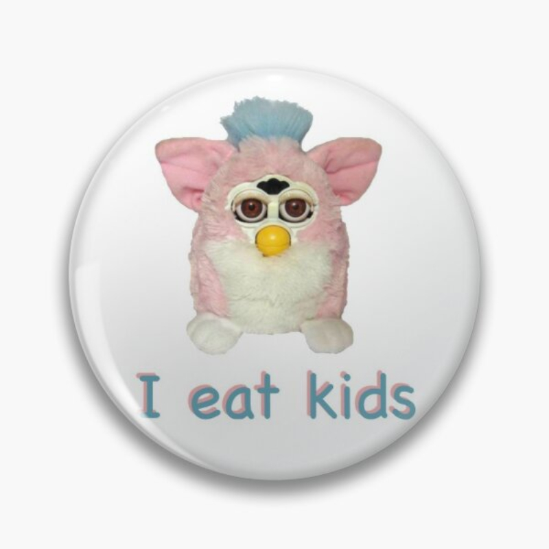 Furby I Eat Kids Spilla con fibbia morbida Distintivo divertente Regalo di moda Cappello Risvolto Colletto decorativo per San Valentino