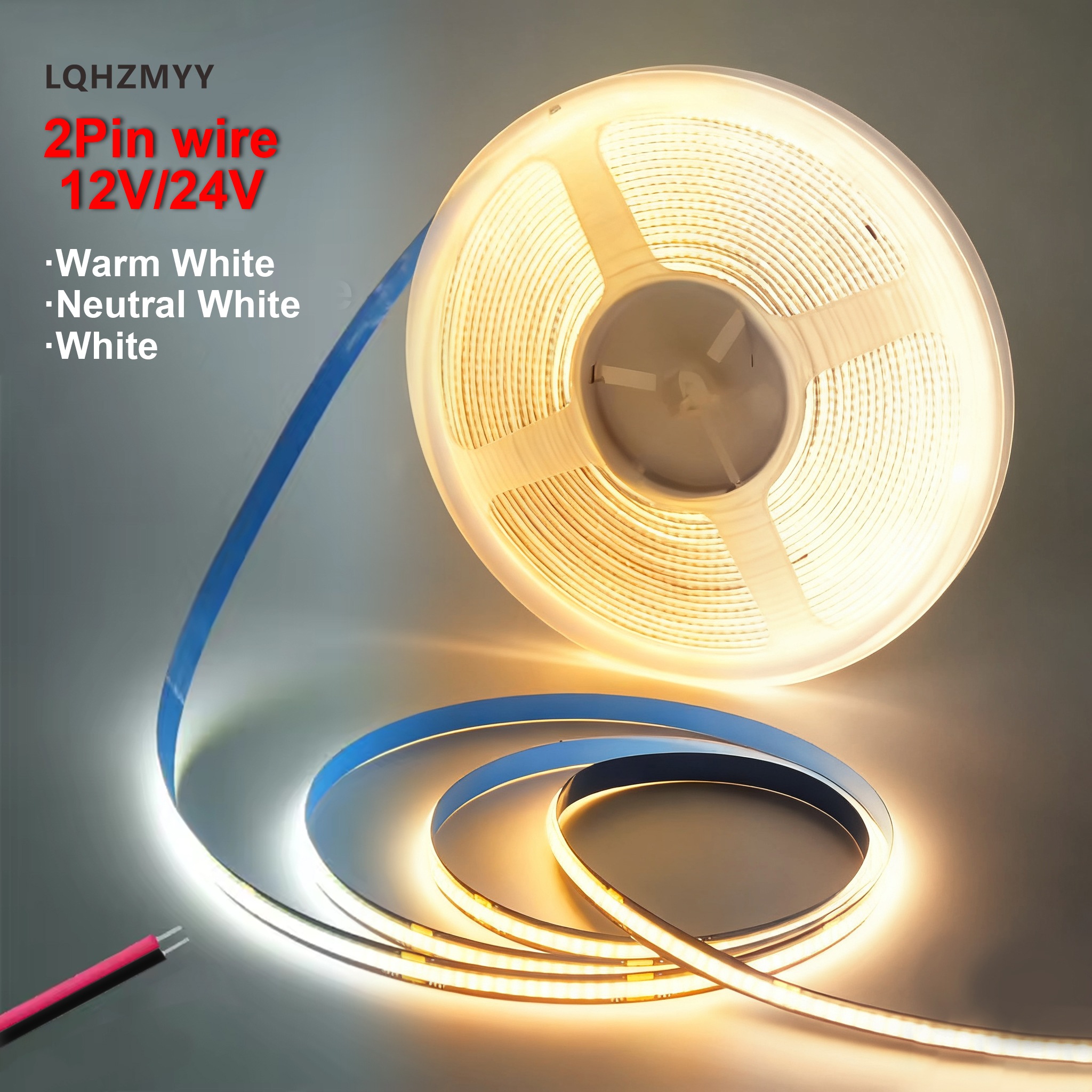Lqhzmyy Cob LED-Lichtband, 12 V, 5 m, selbstklebend, weiß, 3000 K, Lichtband, 320 Lichter/Meter, biegbar und schneidbar, Breite 8 mm, geeignet für Schlafzimmer, Wohnzimmer, Schrank, Party (Netzteil nicht im Lieferumfang enthalten)