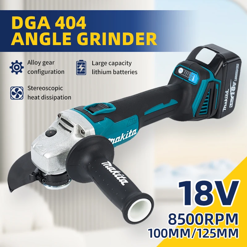 Makita 18V DGA404 Bürstenloser Lithium-Akku-Winkelschleifer, wiederaufladbare Schneidemaschine, Hochleistungs-Poliermaschine mit Akku