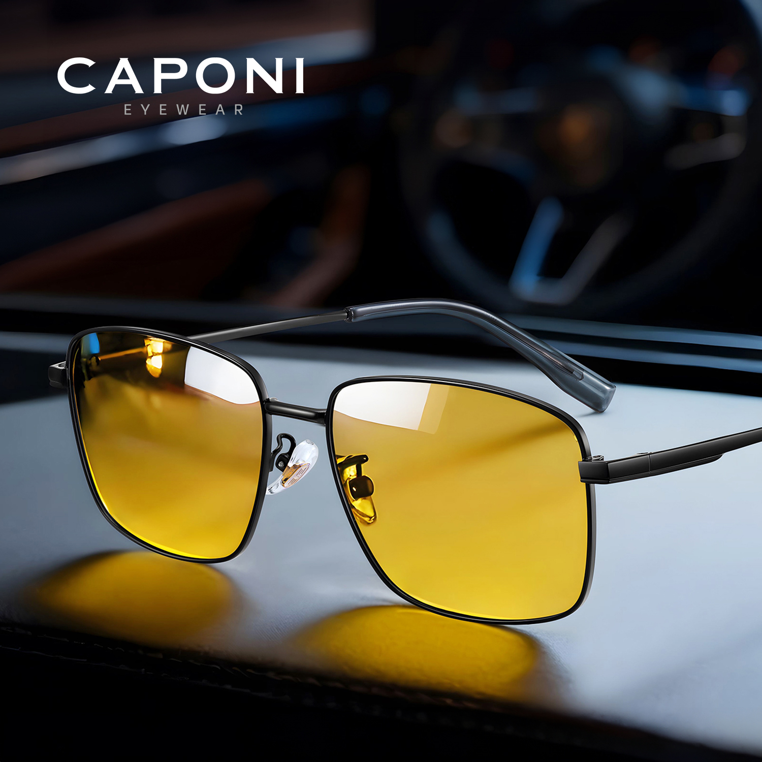 CAPONI Night Vison hommes lunettes de soleil Original métal acétate photochromique marron lunettes de soleil nuit conduite UV400 marron nuances BSYS8086