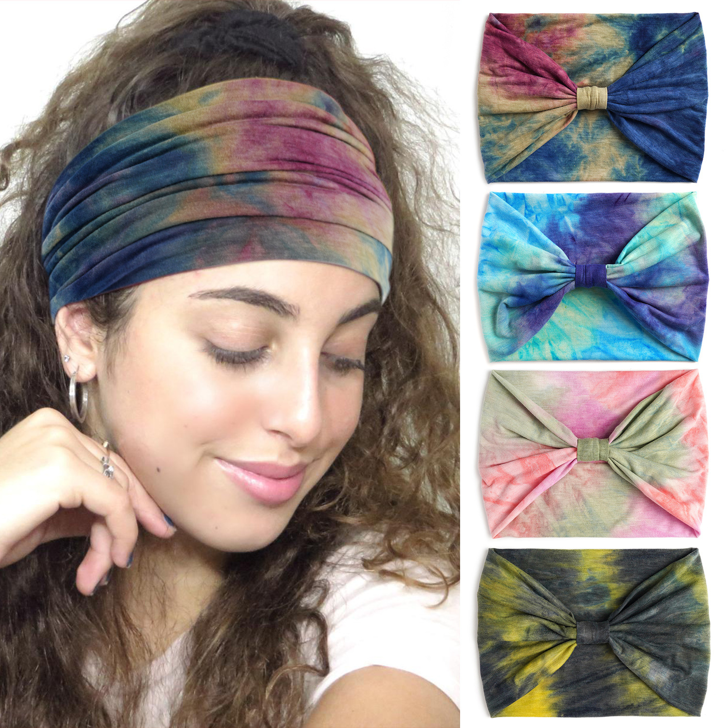 Tie Dye Hoofdbanden voor Vrouwen Brede Hoofdband Yoga Workout Hoofd Wraps Sjaal Geknoopt Haarband Tulband Bandana Bandage Haaraccessoires