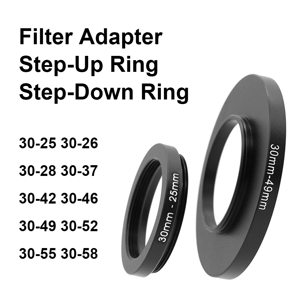 Kameraobjektiv-Filteradapter Step-Up- oder Step-Down-Ring für 30 mm Objektiv – 25 26 28 37 42 46 49 52 55 58 mm für UV ND CPL Gegenlichtblende etc.