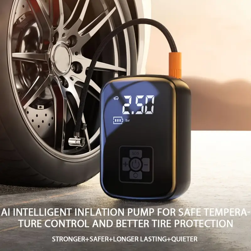 LEIBOO 車用エアポンプ ワイヤレスカーエアコンプレッサー 懐中電灯付き ポータブルタイヤインフレーターポンプ 電動自転車・バイク用エアポンプ
