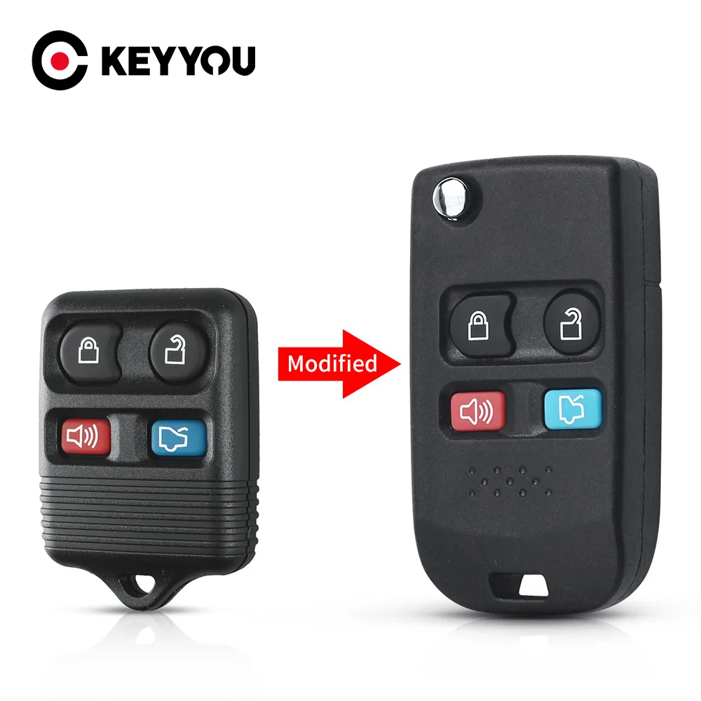 KEYYOU-funda para llave con control remoto modificado, carcasa plegable para Ford Crown Victoria Escape Expedition Explorer Sport, 4 botones