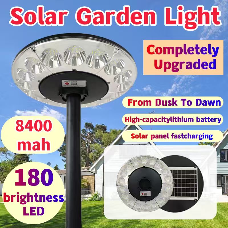 Lampu UFO Tenaga Surya Kecerahan Tinggi 180 LED 8400mAh untuk Penerangan Taman & Halaman