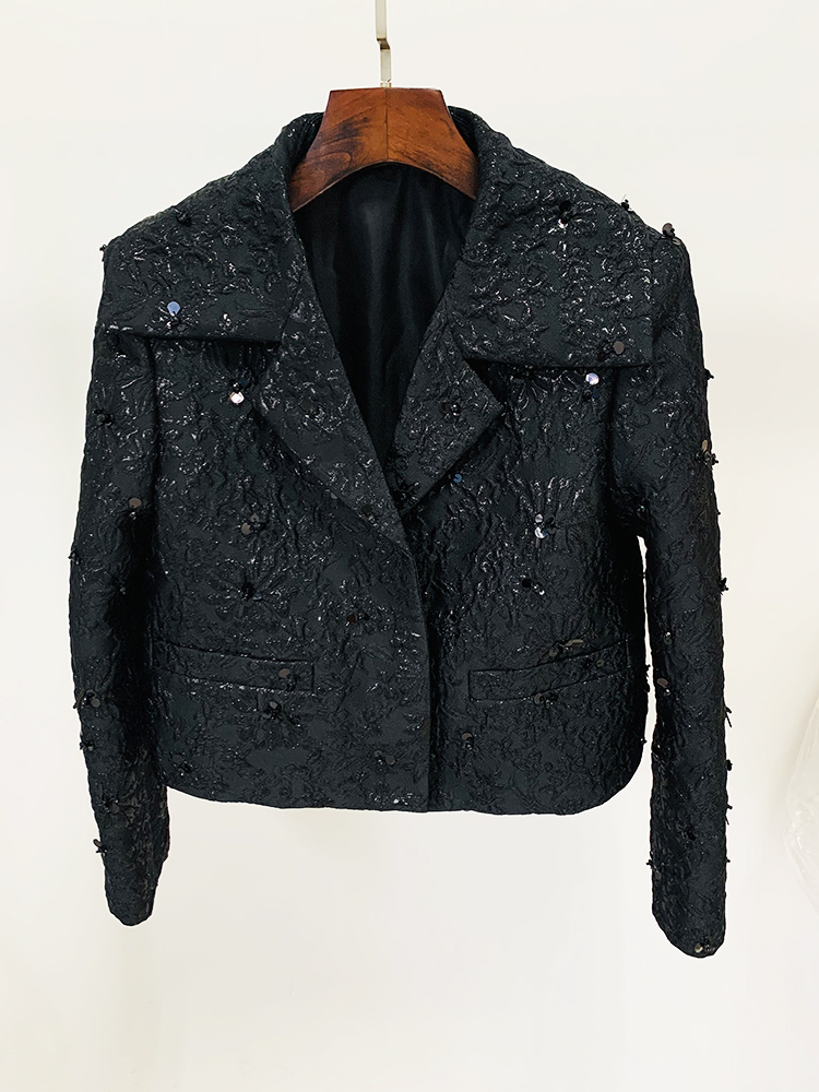 HIGH STREET Neueste 2026 Runway Designer-Jacke Damen Perlenbesetzte Blumen-Jacquard-Verzierte Jacke