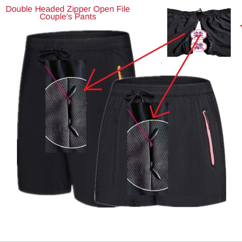 ฤดูร้อนกลางแจ้งคู่ซิปเปิดเป้าผู้ชายและสตรี Capris คนรักสนุก Elastic Sex กางเกงผู้ชายบาง