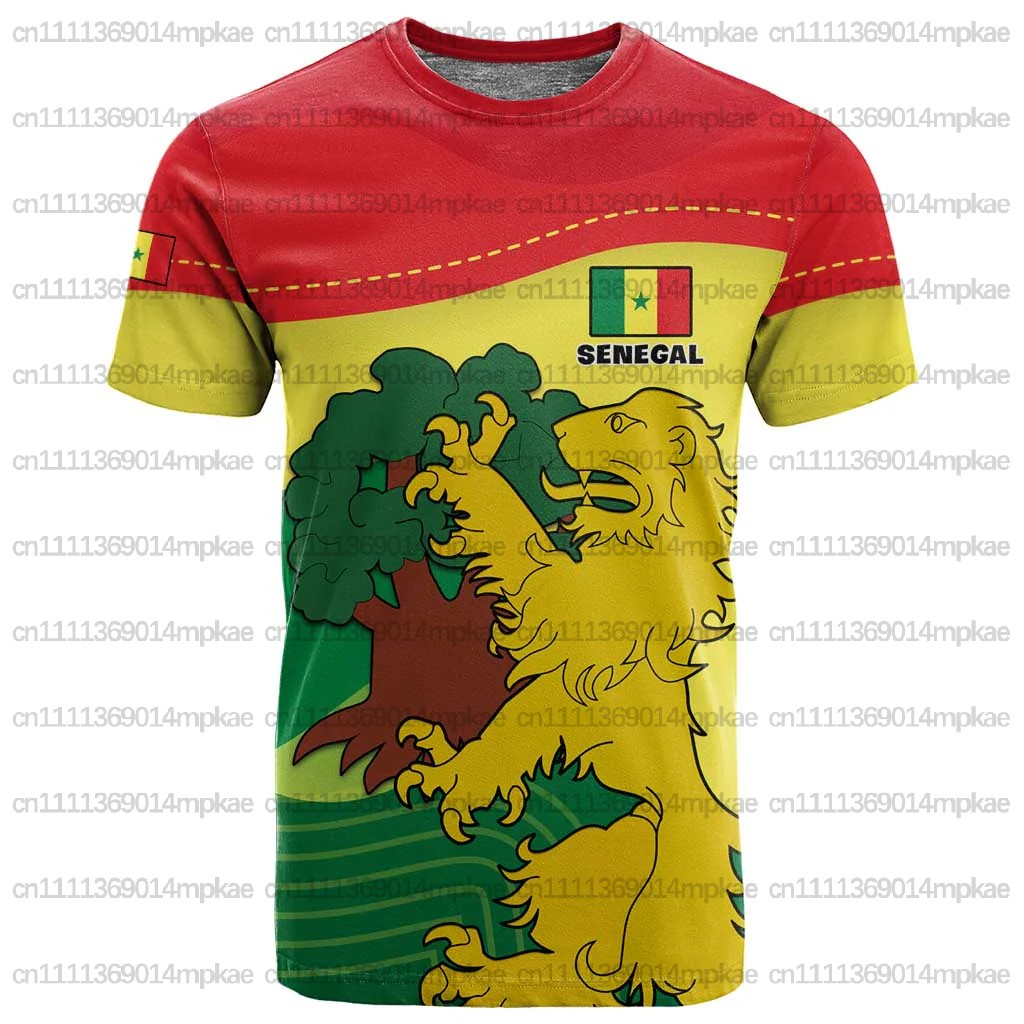 Camiseta Esportiva Casual Personalizada com Estampa do Senegal, Estilo Africano, Top Masculino com Gola Redonda, Camisa de Futebol Casual