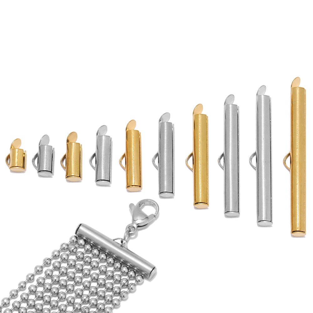 20 Stück Edelstahl-Crimp-Endkappen, Schiebeverschluss, Schnallen, Rohre, Verbinder, Erkenntnisse für DIY-Armband, Schmuckherstellung, Zubehör