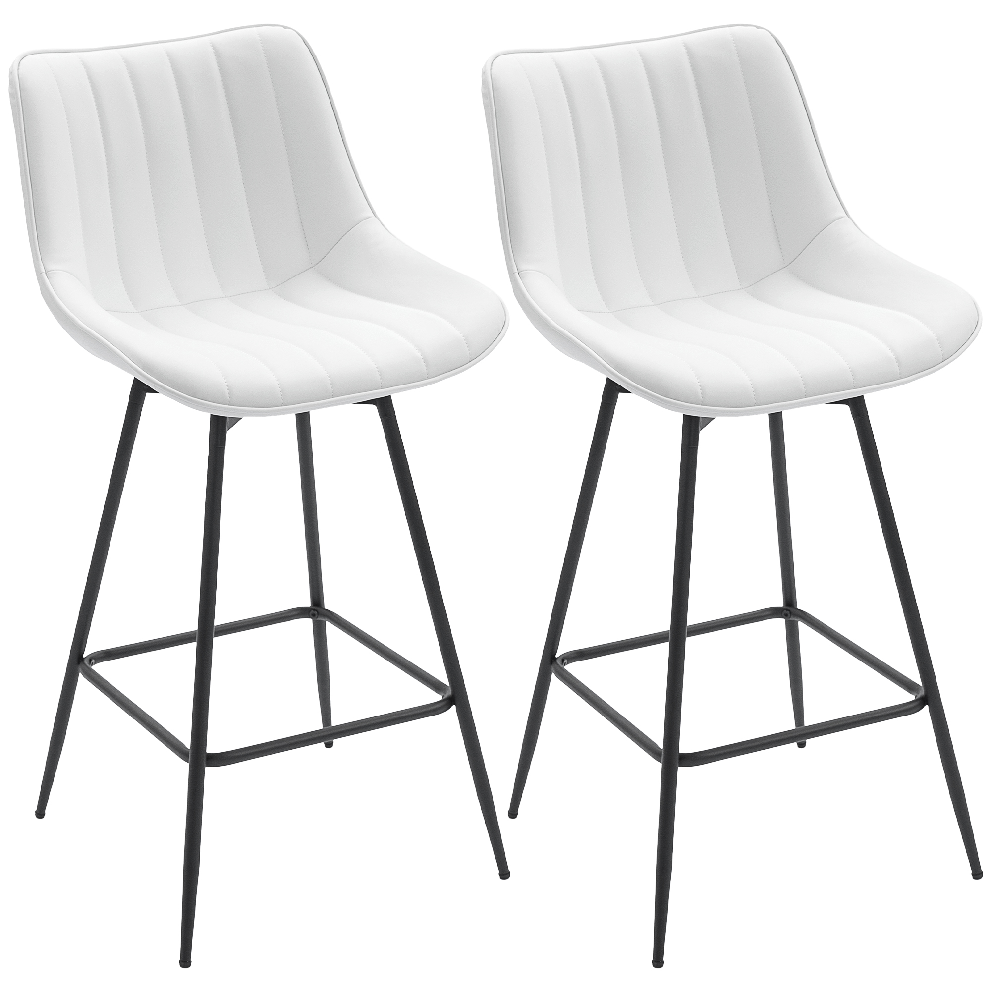 HOMCOM Juego de 2 Taburetes de Bar Giratorios, Taburetes Altos de Cocina con Respaldo Curvado y Reposapiés, Tapizado en PU