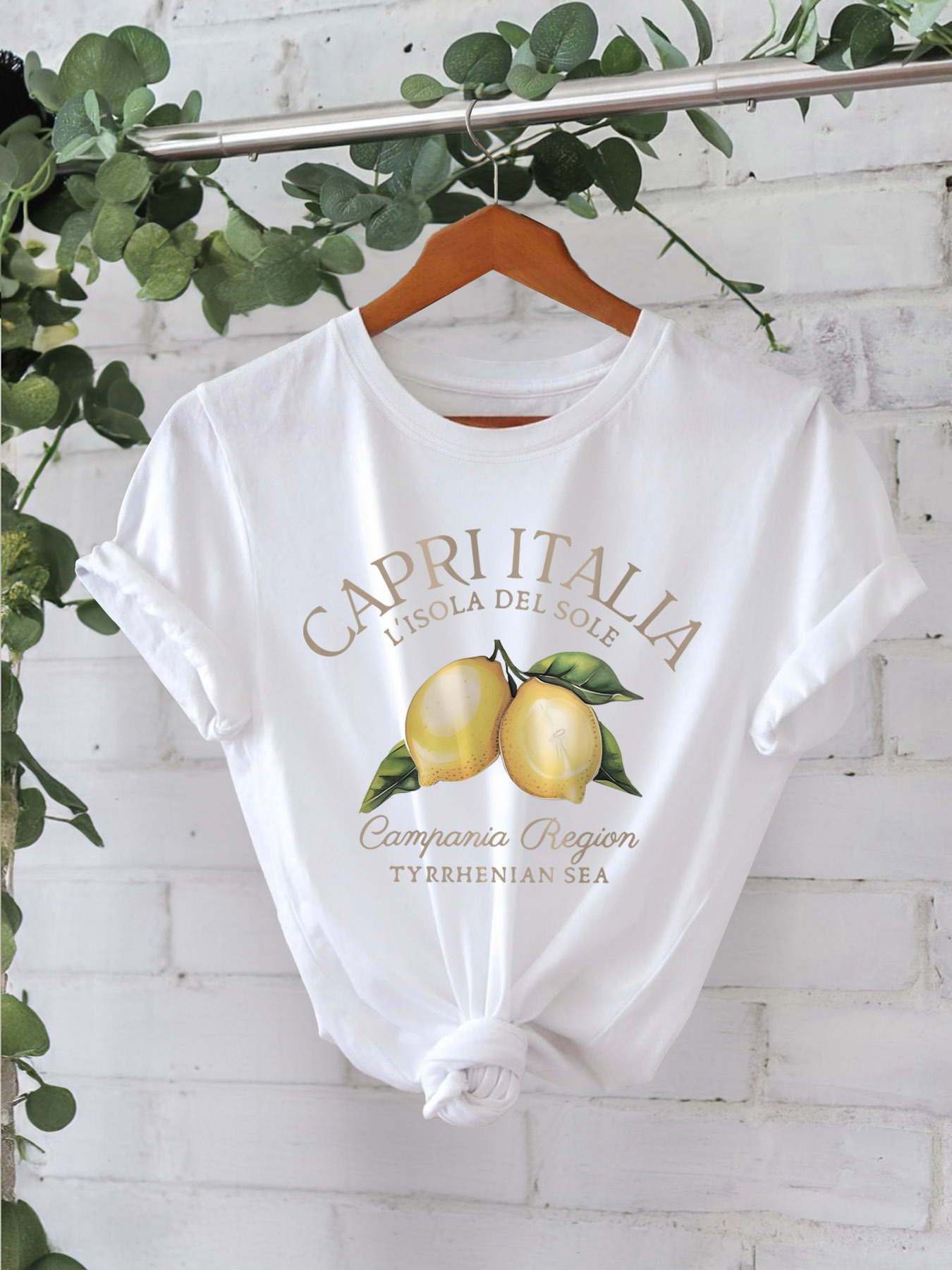 Camiseta con estampado de limón, top informal de manga corta con cuello redondo para verano y primavera, ropa de mujer