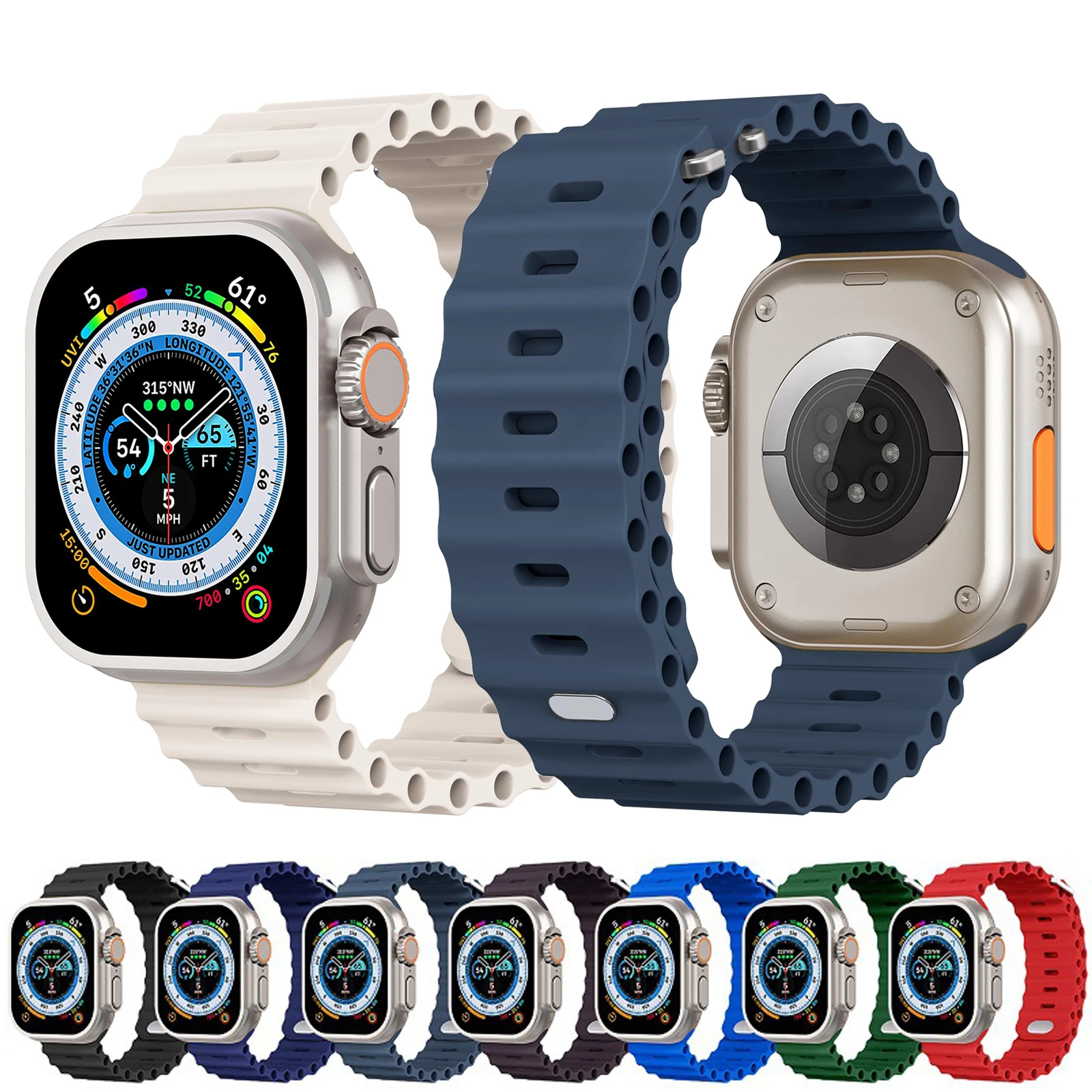 Bracelet sport en silicone pour Apple Watch, bracelet Ocean Band, 44mm, 49mm, 45mm, 41mm, 40mm, 38mm, 42mm, iWatch Series Ultra SE, 6, 8, 7, 9