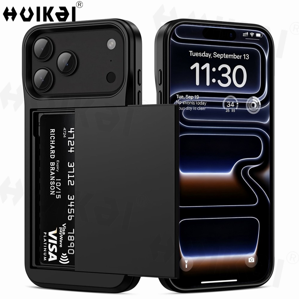 Hülle für iPhone 17 Pro Max 17e 16e 16 Pro Max 15 14 13 12 mit Kartenfach, Schiebefach, schlank, hart, PC, robuste Schutzhülle