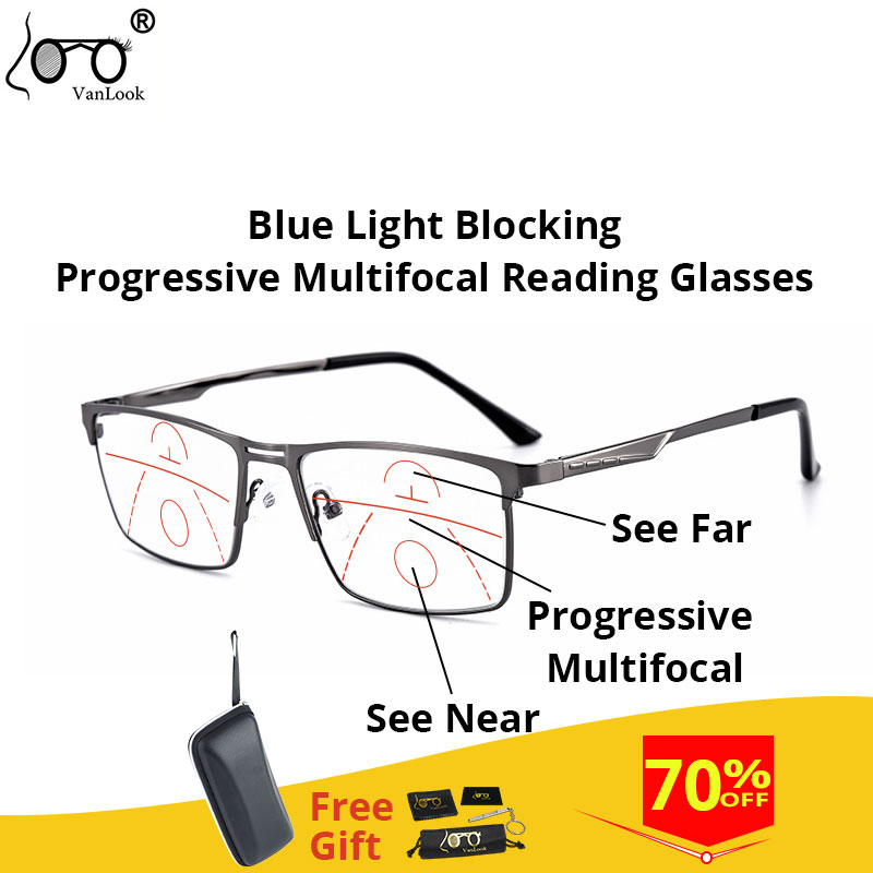 Männer Progressive Lesebrille Multifokale frauen Blau Licht Blockieren Computer Brille Sport Quadratischen Rahmen Brillen AntiI Glare UV