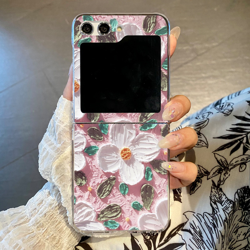 Olieverfschilderij Bloemen Case voor Samsung Galaxy Z Flip 8 7 FE 6 5 4 3 Transparante Harde PC Opvouwbare Hoes voor Samsung Z Flip6 Flip7