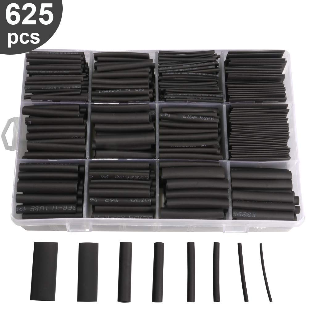 Kit de tubes thermorétractables, 625 pièces, enveloppe de fil de tubes thermorétractables, rapport 2:1, assortiment de manchons de câbles électriques avec boîte de rangement